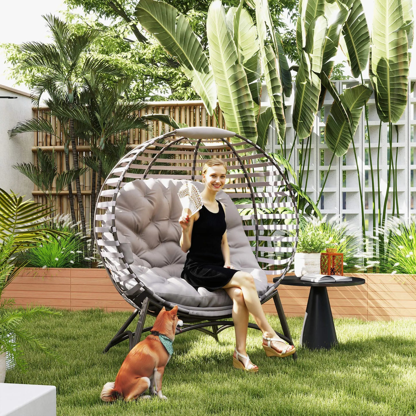 Egg Patio Lounge Chair, Foldable, with Cushion & Pocket, Light Grey, Light Grey Patio Chairs at Gallery Canada