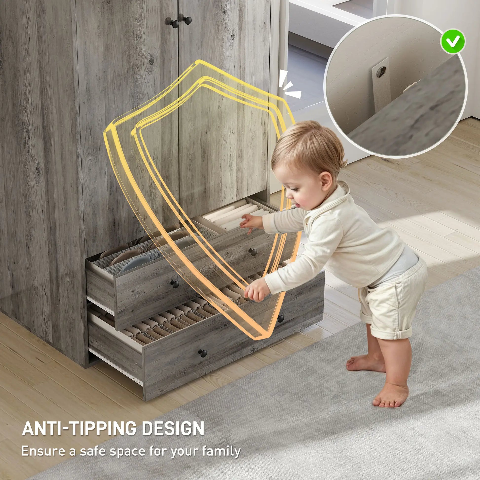 Modern Wardrobe Closet, 2 Drawers, Hanging Rod, Grey Clothing Storage at Gallery Canada