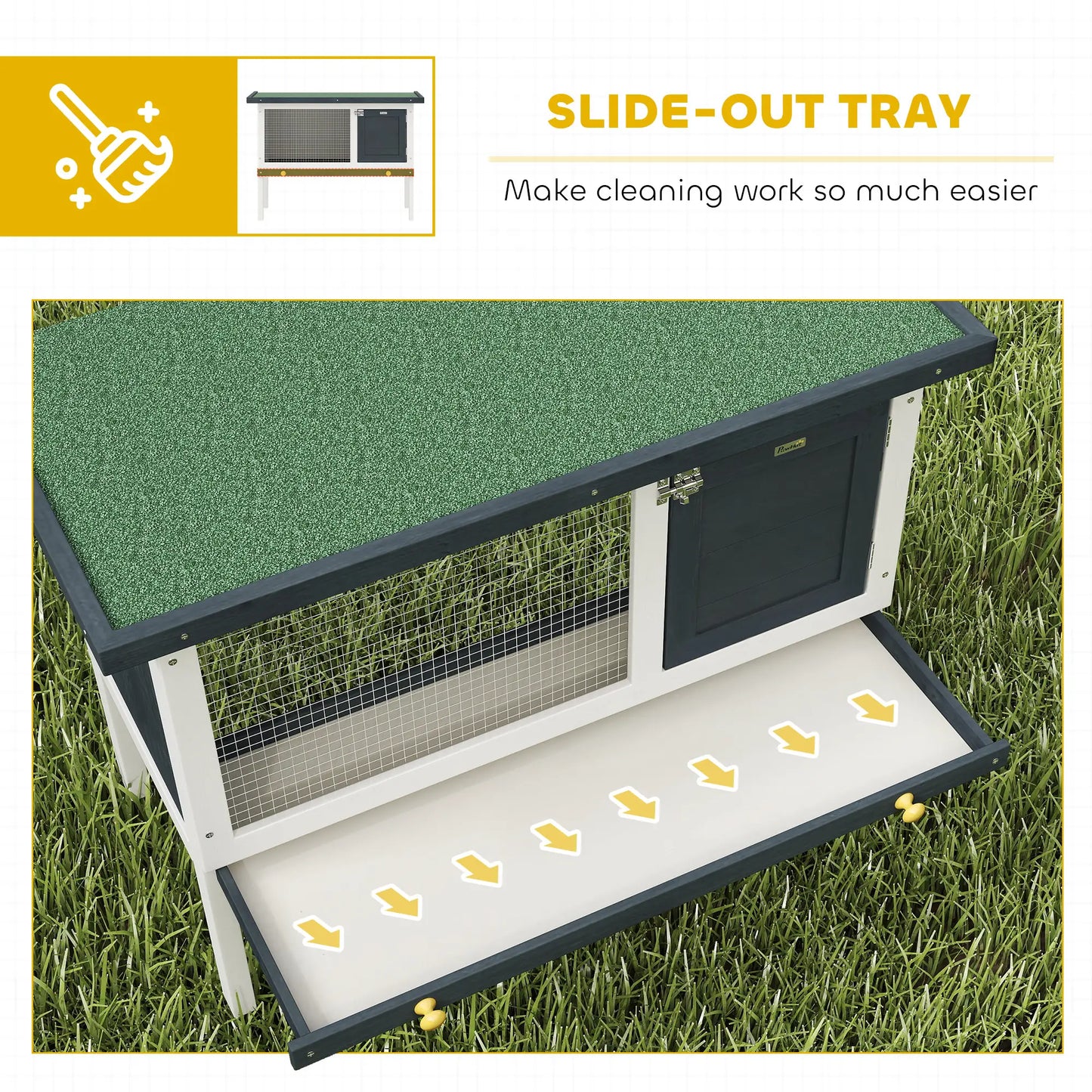 Wooden Outdoor Rabbit Hutch, Slide-Out Tray, Openable Roof, 35" W x 18" D x 26" H, Black Rabbit Hutch at Gallery Canada