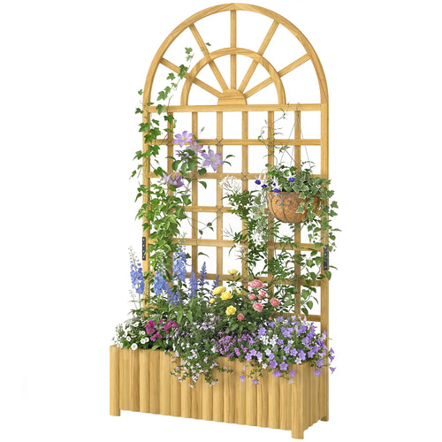 Wooden Raised Garden Bed with Trellis, Elevated Planter Box
