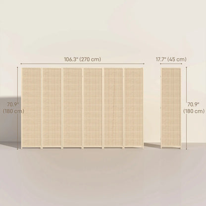 Woven Bamboo Room Divider, 6 Panel Folding Privacy Screen, Natural Wood Room Dividers at Gallery Canada