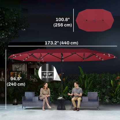 173.2" Double-Sided Sun Umbrella, LED Solar Light, No Base, Wine Red Double-sided Umbrellas at Gallery Canada