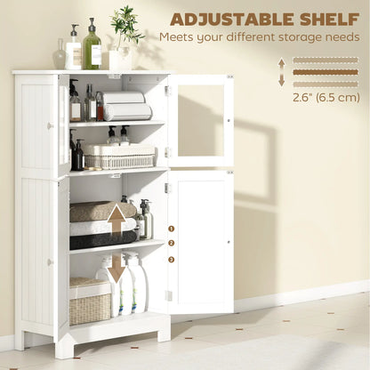 Bathroom Floor Storage Cabinet, Tempered Glass Doors, Adjustable Shelf, White Bathroom Cabinets at Gallery Canada