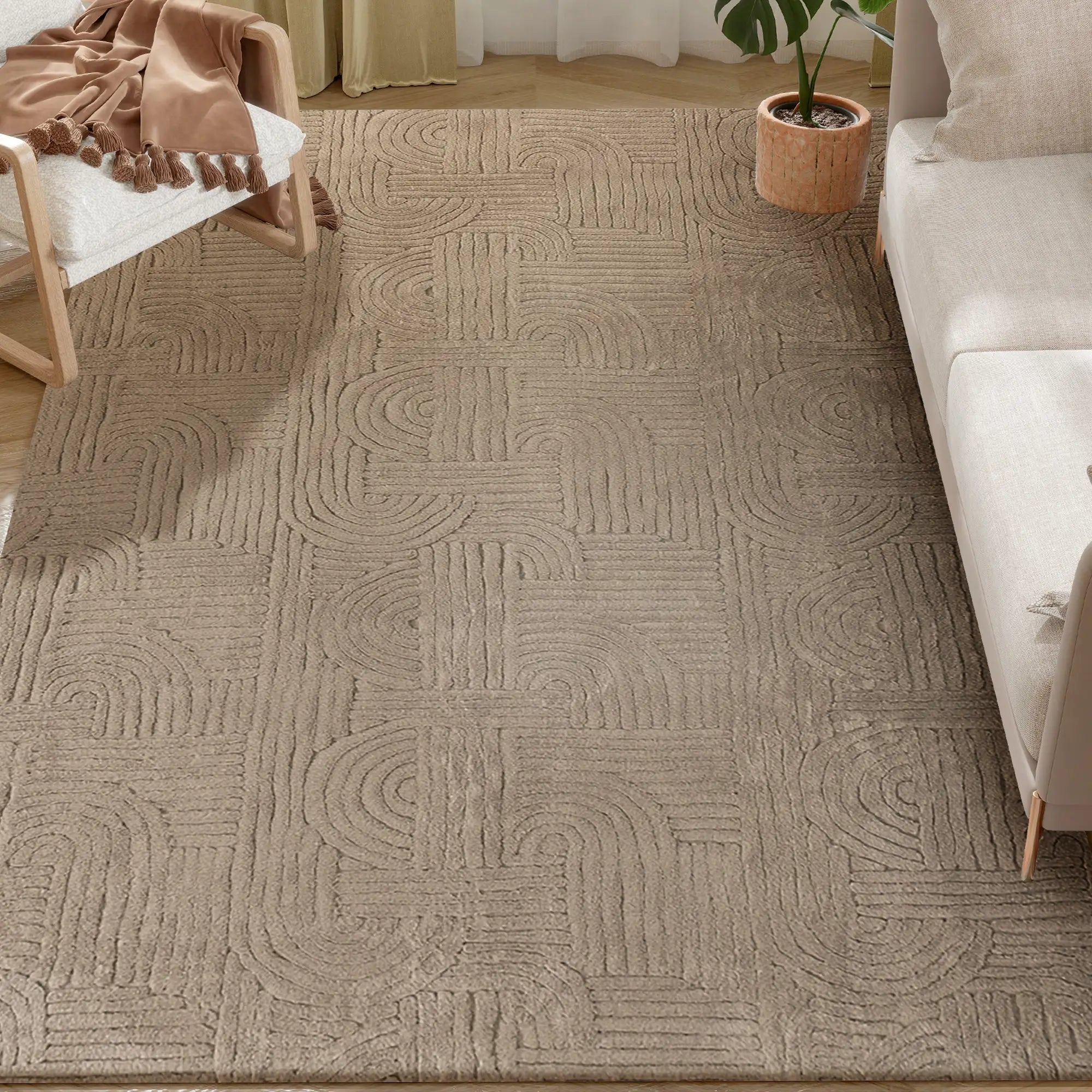 5x7 Faux Fur Rug, Non-Slip Carpet for Living Room, Bedroom, Tan Area Rugs at Gallery Canada