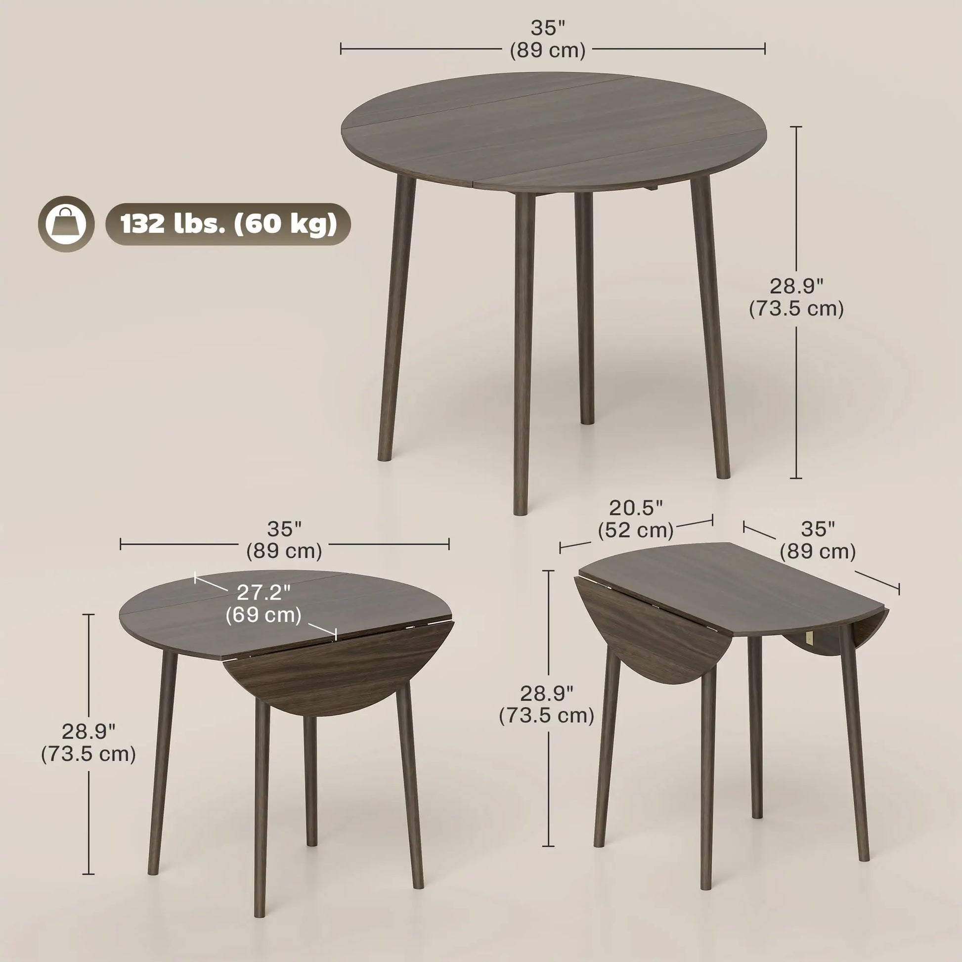 Round Folding Dining Table, Drop Leaf Kitchen Table, Distressed Grey, Wood Legs, Grey Bar Tables & Dining Tables at Gallery Canada