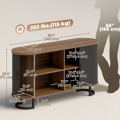 55" Buffet Bahut à Portes Coulissantes Cannetées, Noir