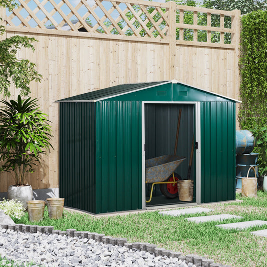 8' x 6' Outdoor Storage Shed, Metal Garden Tool Storage House with Lockable Sliding Doors and Vents for Backyard Patio Lawn, Green - Gallery Canada