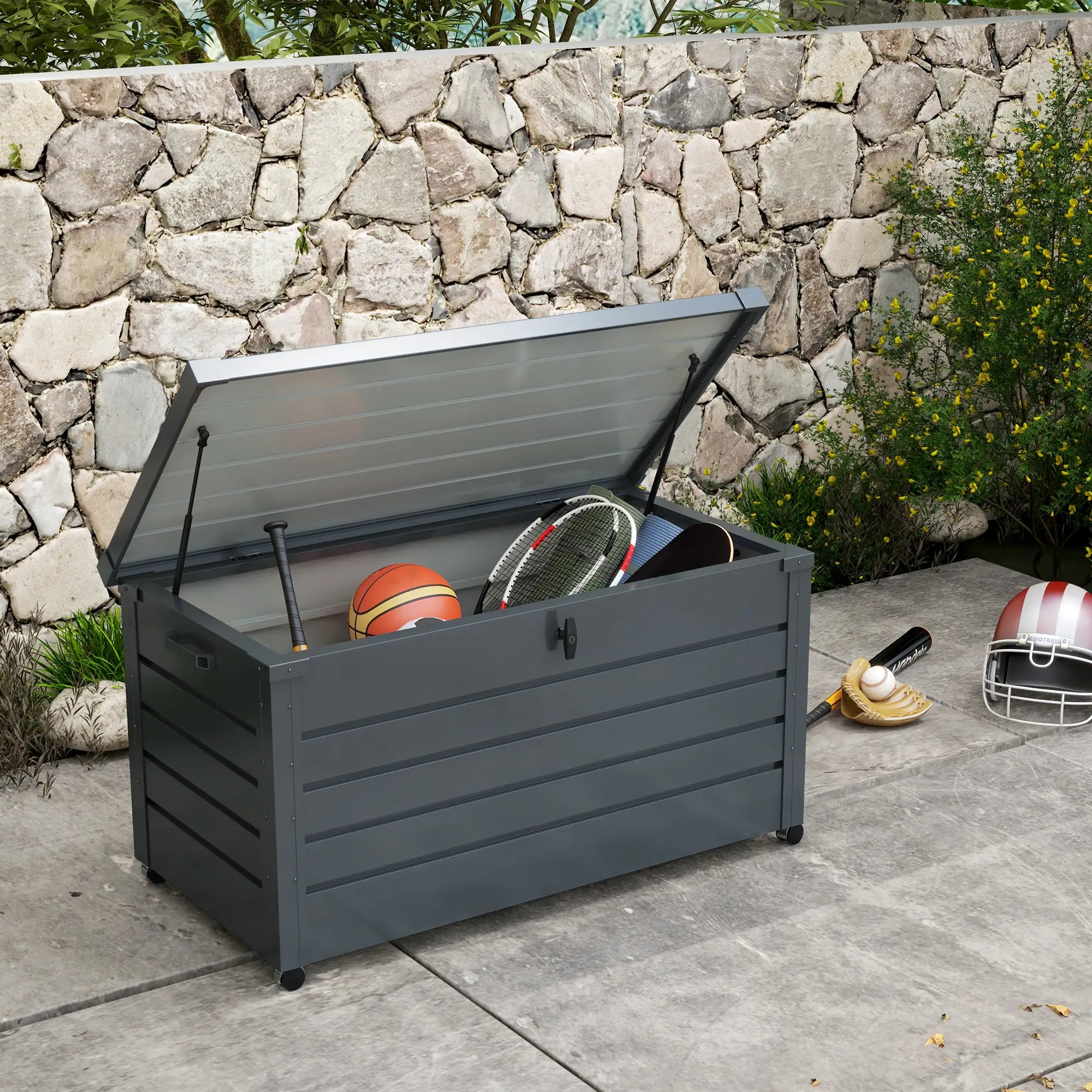 82 Gallon Garden Storage Box, Waterproof, Dark Grey Patio Storage Boxes at Gallery Canada