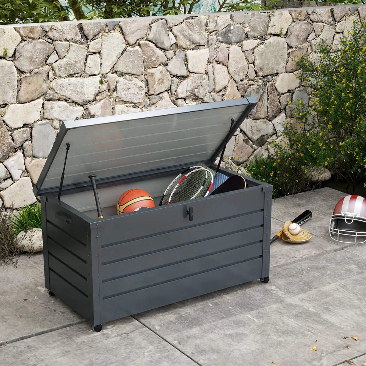 82 Gallon Garden Storage Box, Waterproof, Dark Grey Patio Storage Boxes at Gallery Canada
