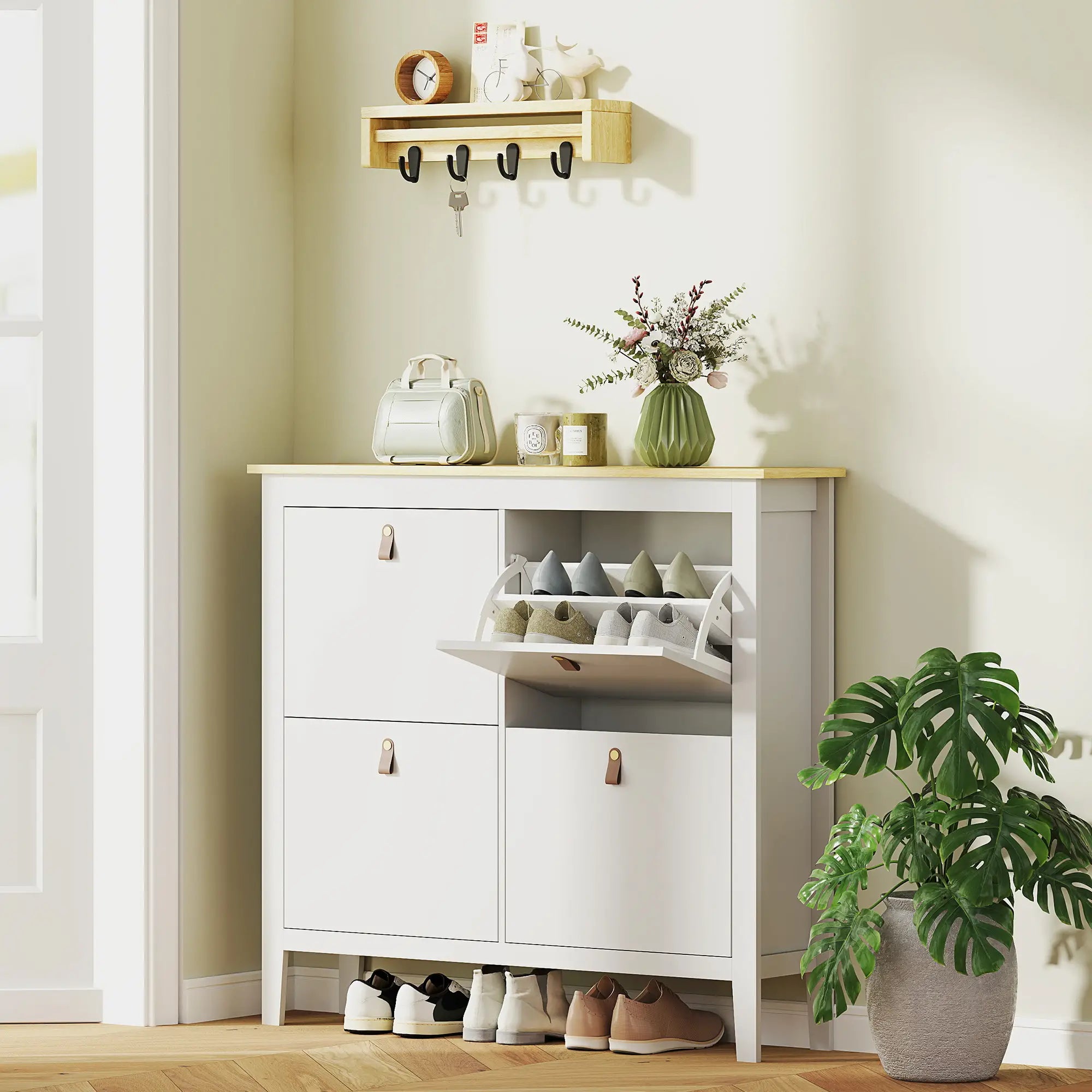 Narrow Shoe Cabinet, 4 Flip Drawers, Adjustable Shelves, White Shoe Storage Cabinets & Racks at Gallery Canada