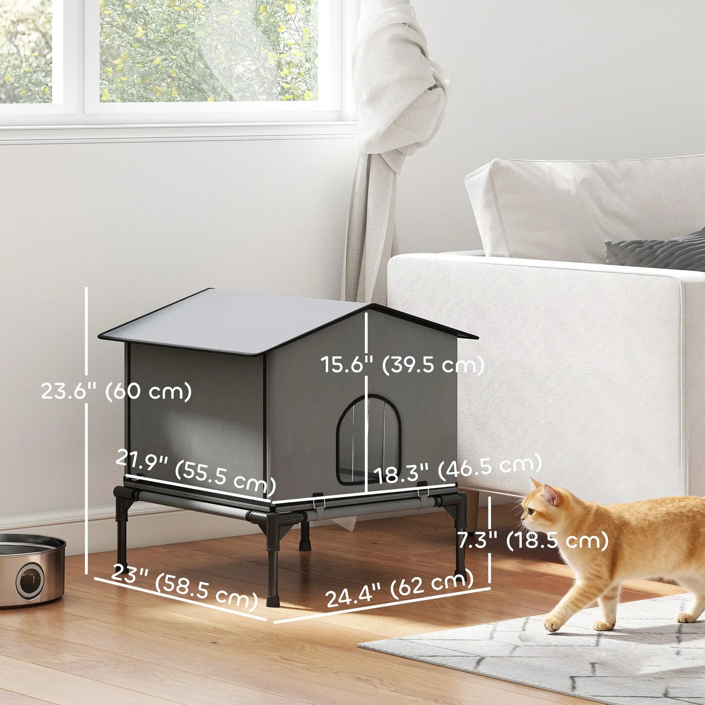Outdoor Cat House, Waterproof Insulated Cat Kennel with Elevated Base, Foldable Feral Kitty Shelter for Kittens, Grey Cat Houses at Gallery Canada