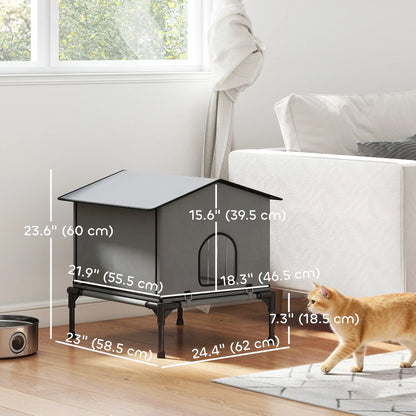 Outdoor Cat House, Waterproof Insulated Cat Kennel with Elevated Base, Foldable Feral Kitty Shelter for Kittens, Grey Cat Houses at Gallery Canada