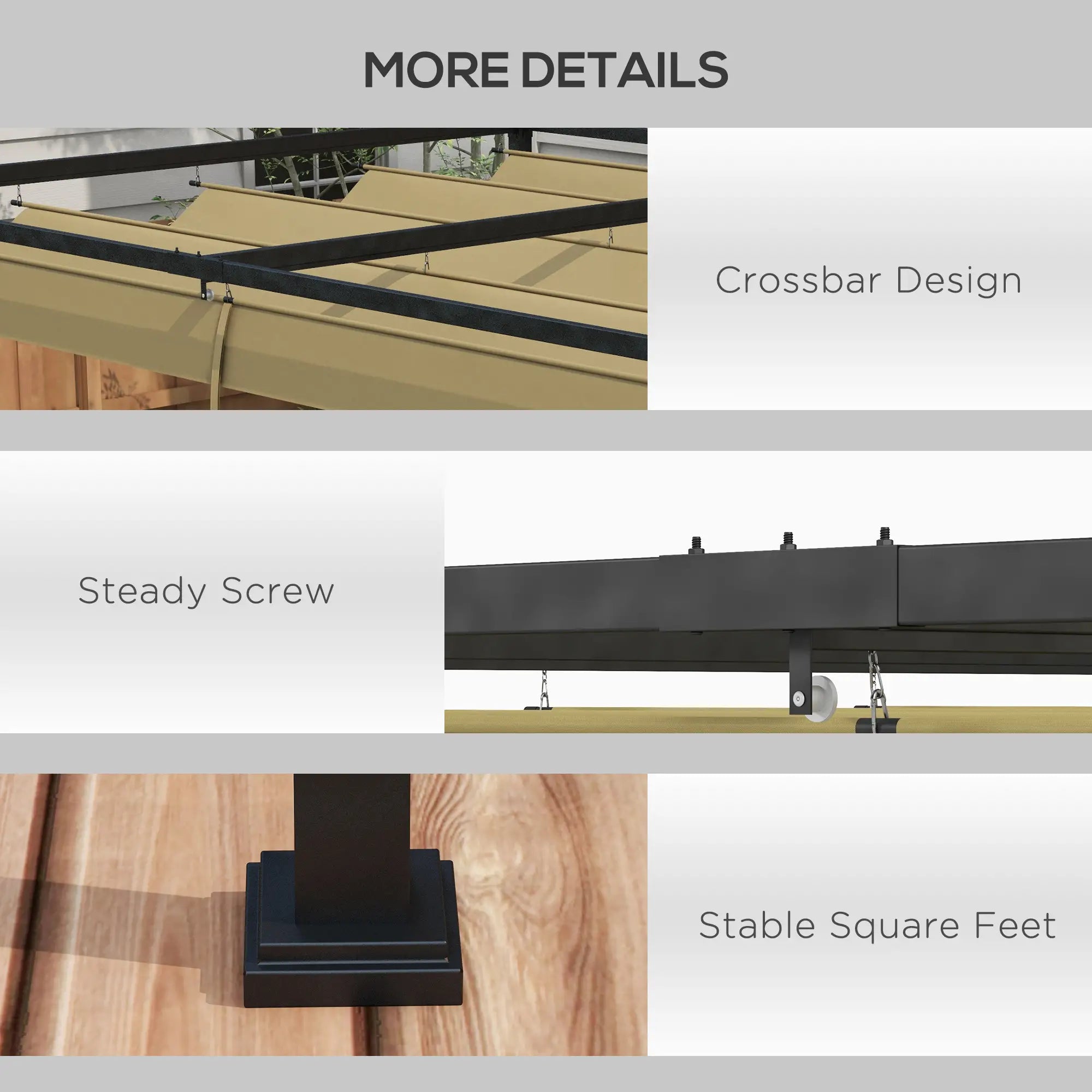 13' x 10' Pergola, Retractable Canopy, Outdoor Sun Shelter, Khaki Pergolas at Gallery Canada