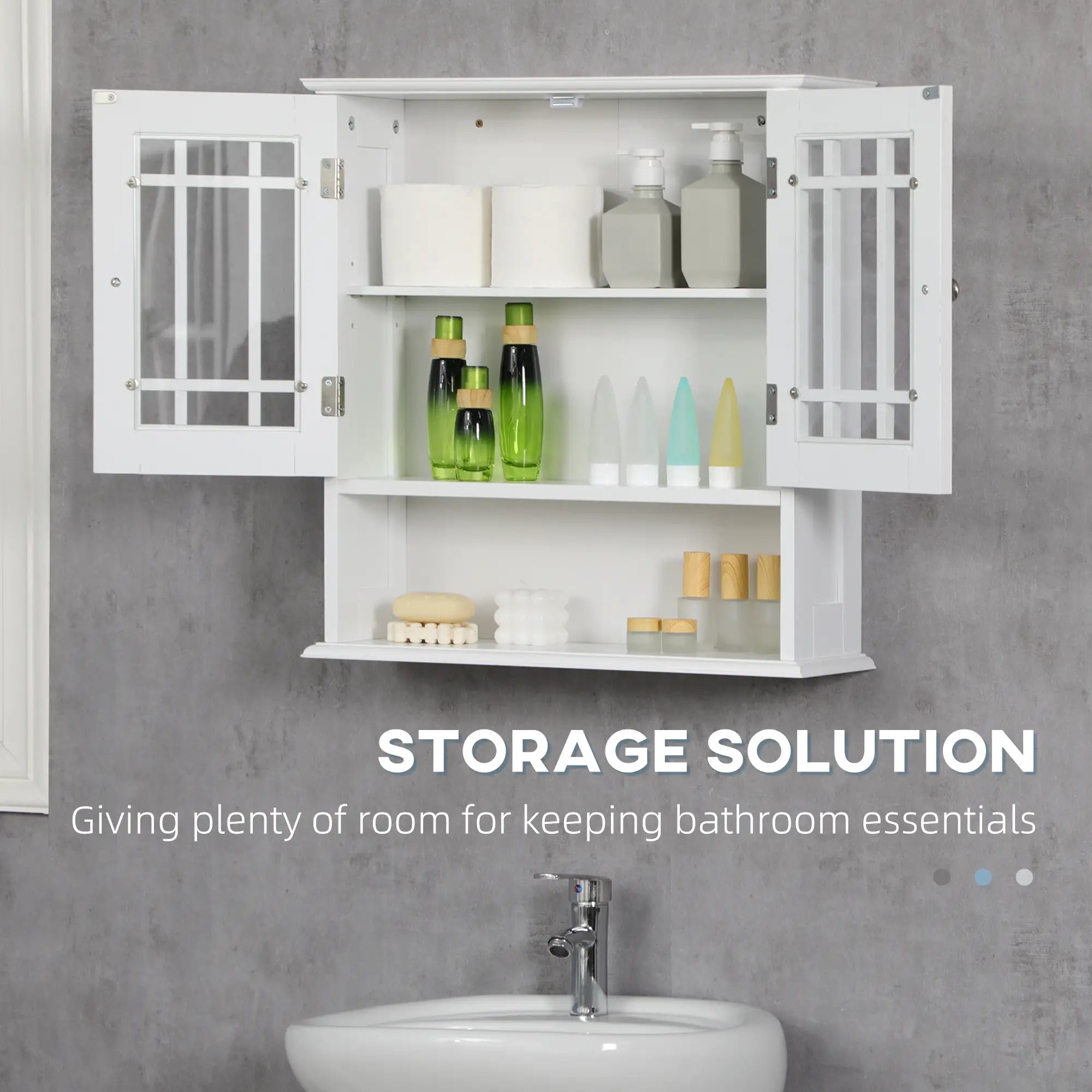 Modern Wall Mount Bathroom Cabinet, Storage Organizer with 2 Door Cabinet and Open Shelf, White Wall Mounted Cabinets at Gallery Canada