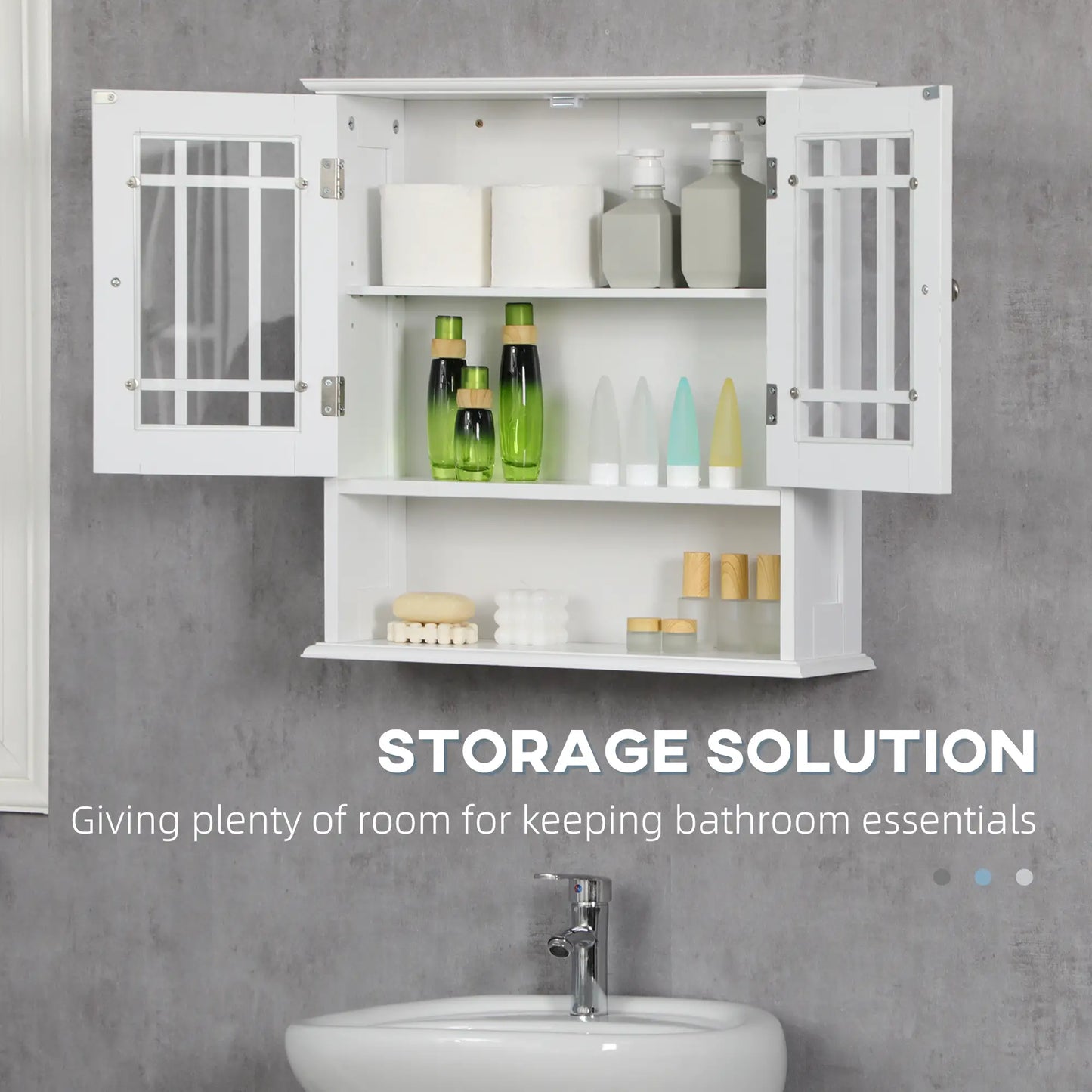 Modern Wall Mount Bathroom Cabinet, Storage Organizer with 2 Door Cabinet and Open Shelf, White Wall Mounted Cabinets at Gallery Canada