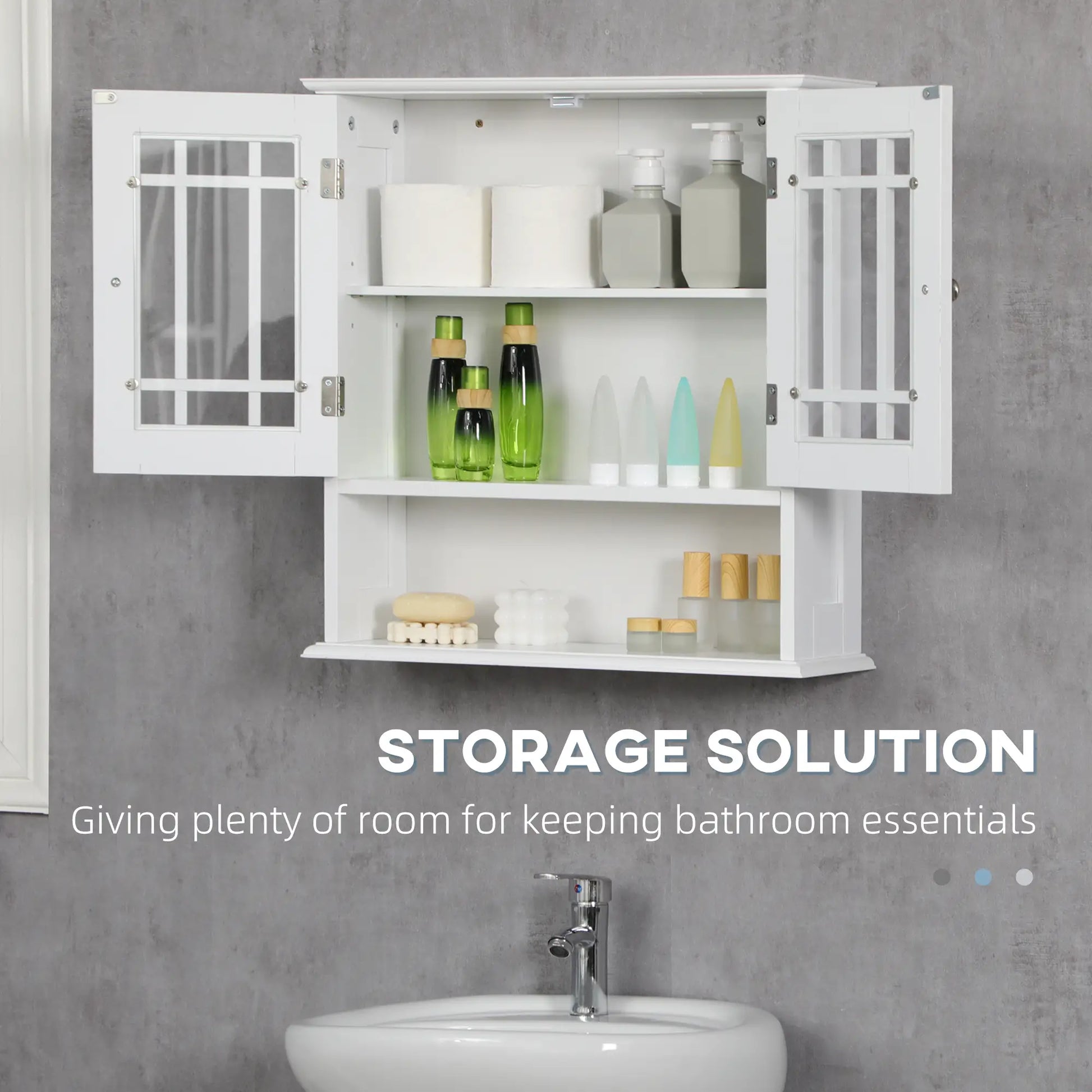 Modern Wall Mount Bathroom Cabinet, Storage Organizer with 2 Door Cabinet and Open Shelf, White Wall Mounted Cabinets at Gallery Canada