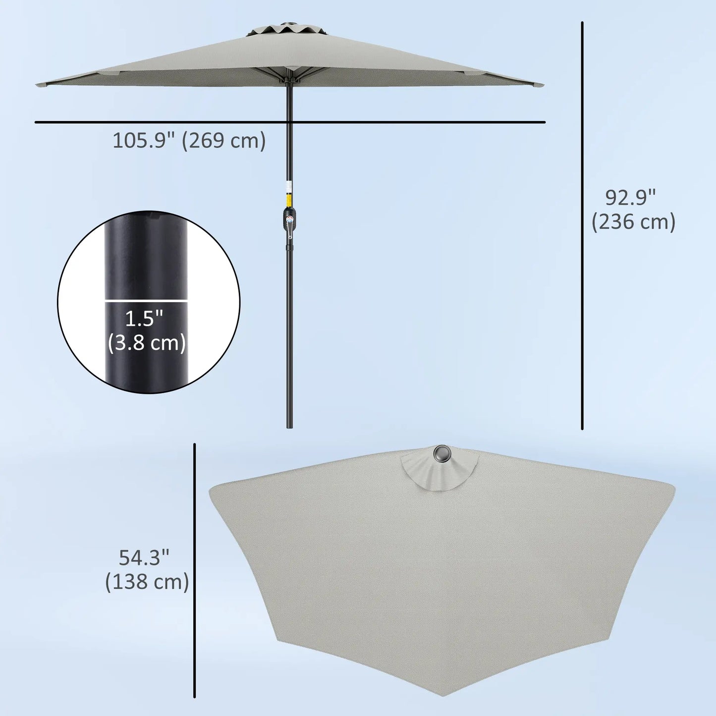 9ft Half Round Umbrella, Outdoor Patio Garden Sun Shade, Light Grey Half Round Umbrellas at Gallery Canada