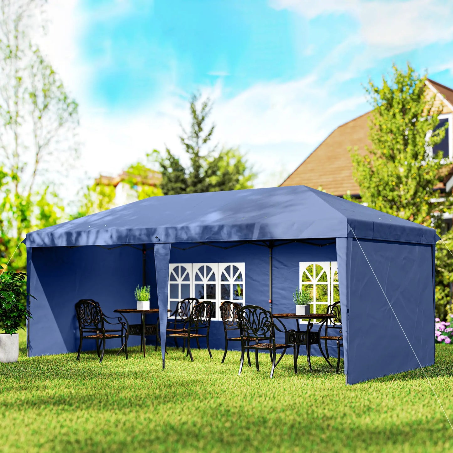 10' x 20' Outdoor Pop Up Canopy Tent, Instant Shelter With Carrying Bag, Blue Pop Up Canopies at Gallery Canada