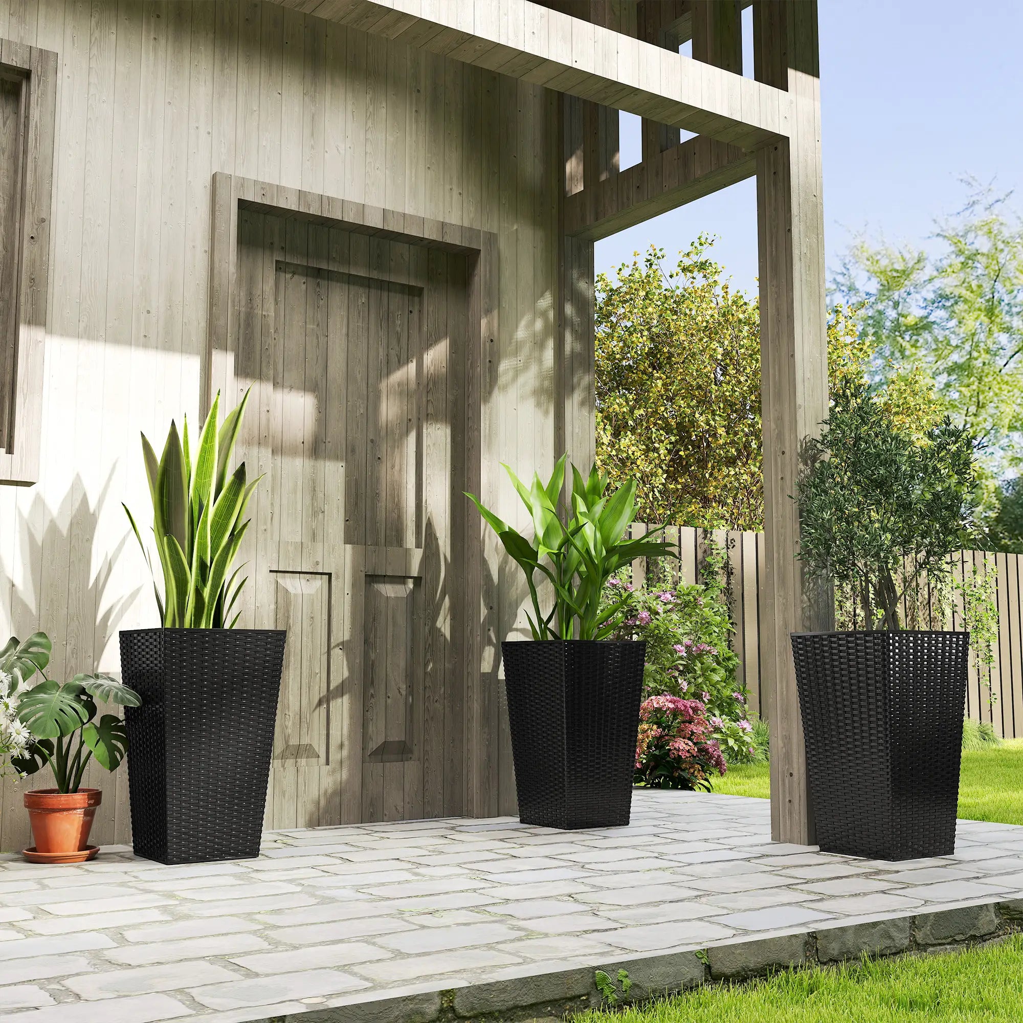 Set of 3 Tall Plant Stand, Outdoor Indoor Flower Pot, Black Garden Accessories at Gallery Canada