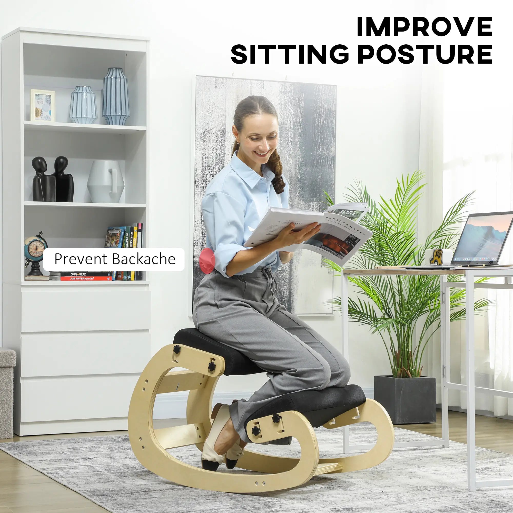 Adjustable Wood Kneeling Chair, Ergonomic Stool, Black Office Chairs at Gallery Canada