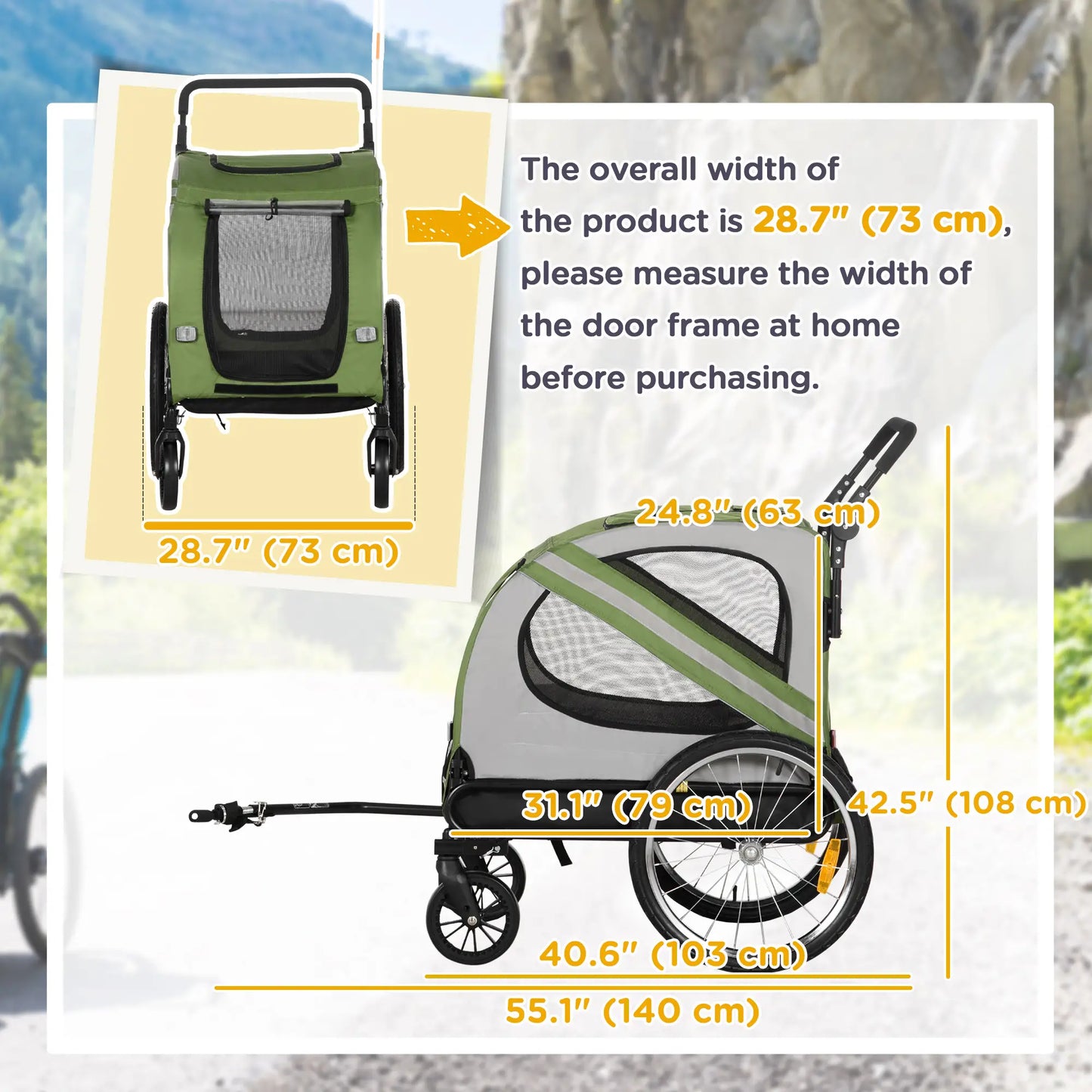 Dog Bike Trailer, 2-in-1 Pet Stroller, Universal Wheel Reflectors, Green Dog Bike Trailers & Strollers at Gallery Canada