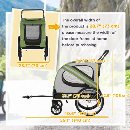 Dog Bike Trailer, 2-in-1 Pet Stroller, Universal Wheel Reflectors, Green Dog Bike Trailers & Strollers at Gallery Canada