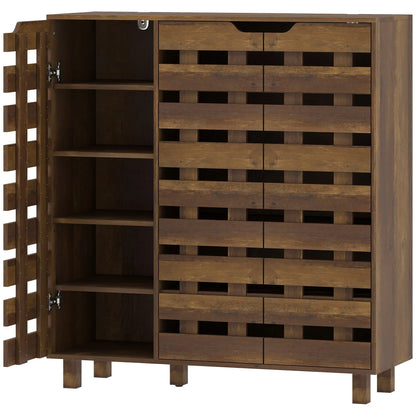 Armoire à chaussures, rangement 21 paires, portes évidées, marron vieilli