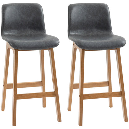 Modern Bar Stools Set of 2, Counter Height, PU Leather, Wooden Frame, Grey Bar Stools at Gallery Canada