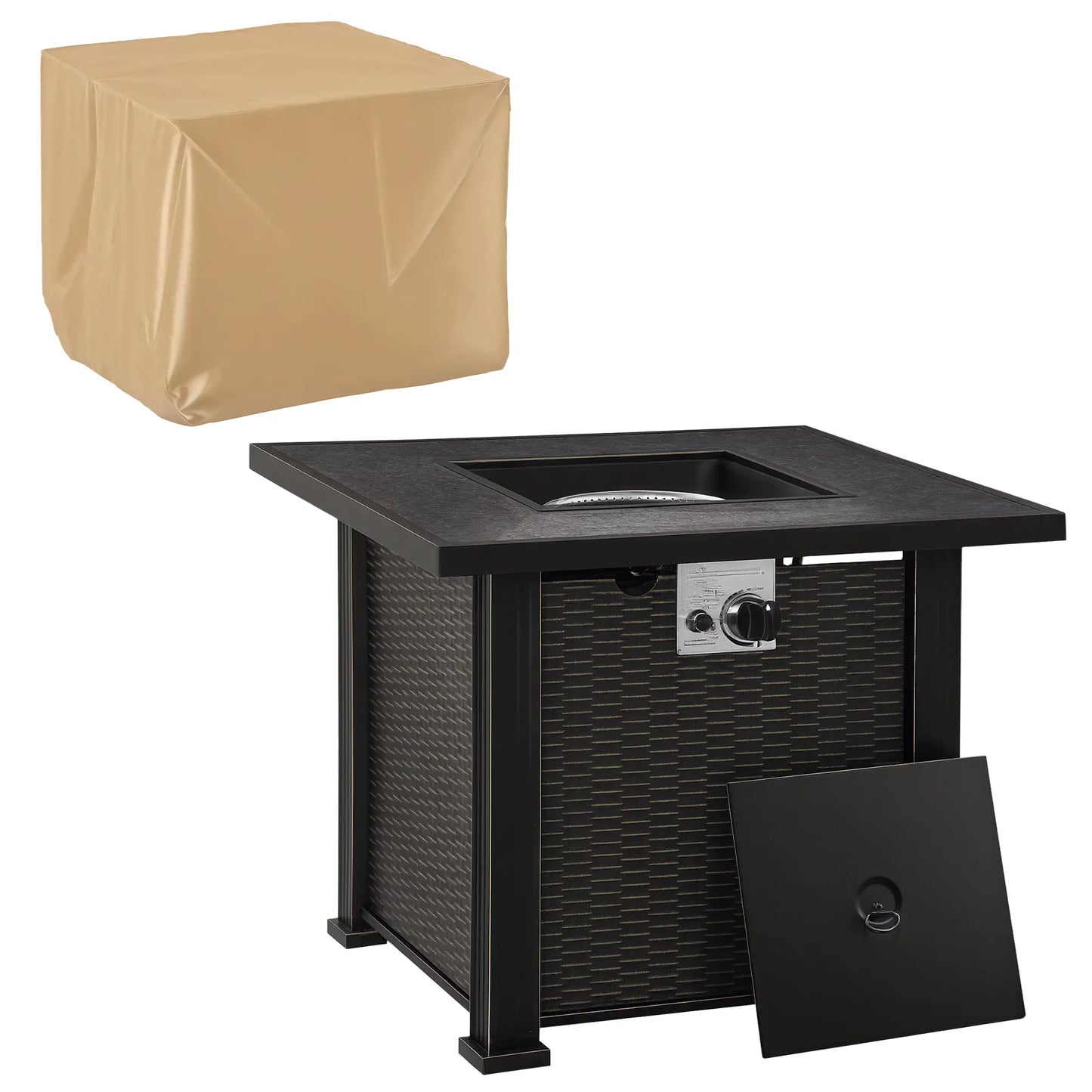 30 Inch Outdoor Gas Fire Pit Table, 50000 BTU, Auto Ignition, Lava Rocks, CSA Certified Fire Pits Black at Gallery Canada