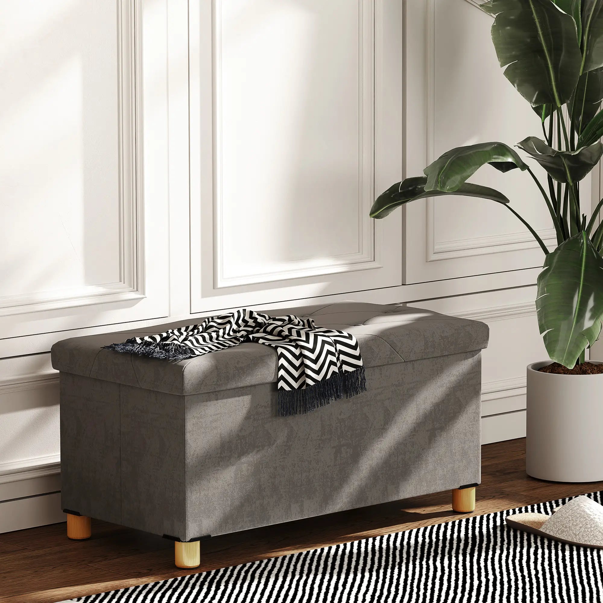 Storage Ottoman Bench, Velvet Upholstered Foldable Footrest, Wood Legs Storage Ottomans & Benches at Gallery Canada