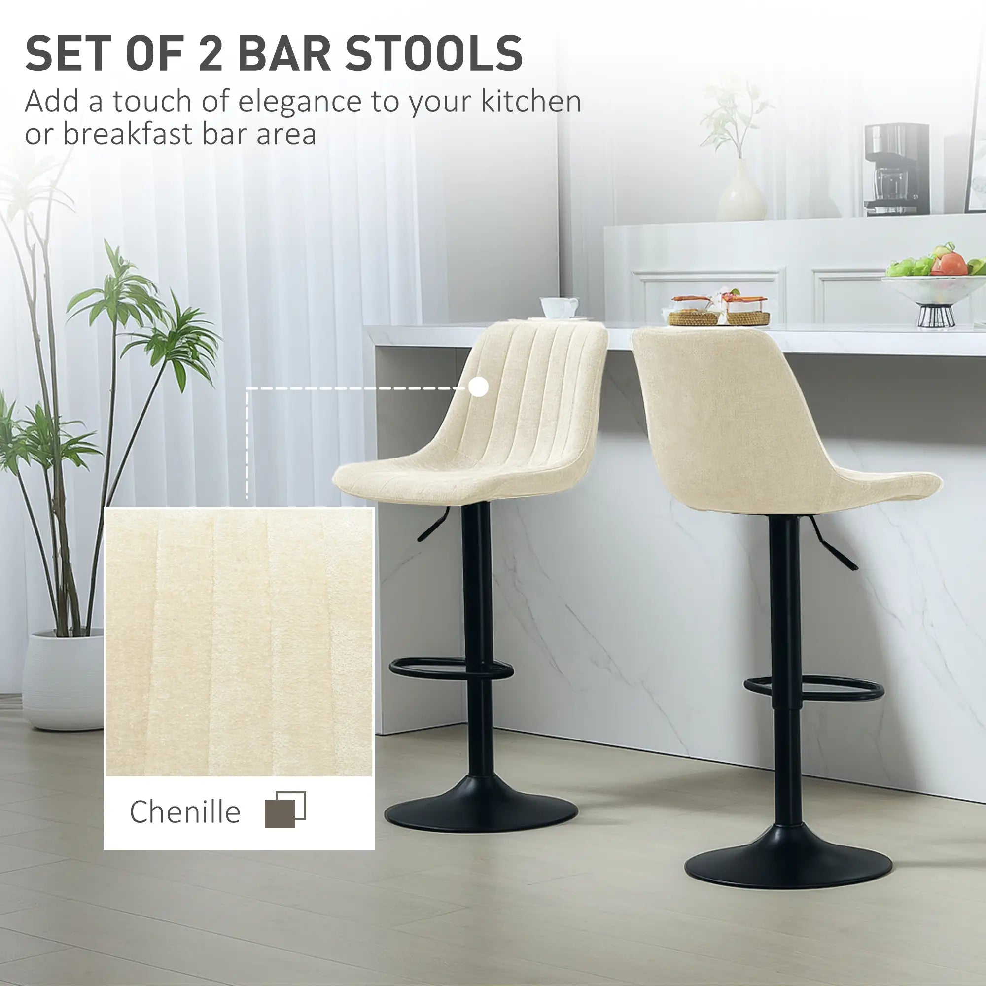 Adjustable Barstools Set of 2, Swivel with Back, Footrest, Beige Bar Stools at Gallery Canada