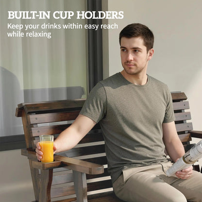 Outdoor Glider Bench, Wooden Glider Chair With 2 Cupholders Outdoor Gliders at Gallery Canada