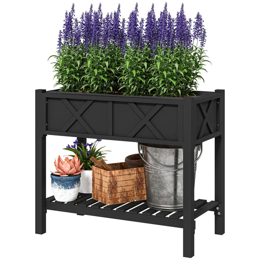 Wooden Raised Garden Bed, Elevated Planter Box, 34" x 18" x 30", Black Raised Garden Beds Black at Gallery Canada