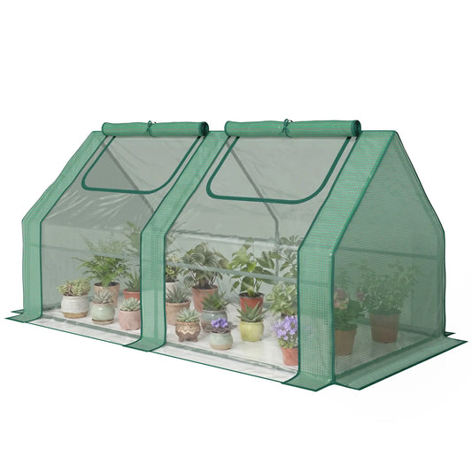6' x 3' x 3' Portable Mini Greenhouse, Steel Frame, 2 PE Covers, Dark Green Mini Greenhouses Dark Green at Gallery Canada