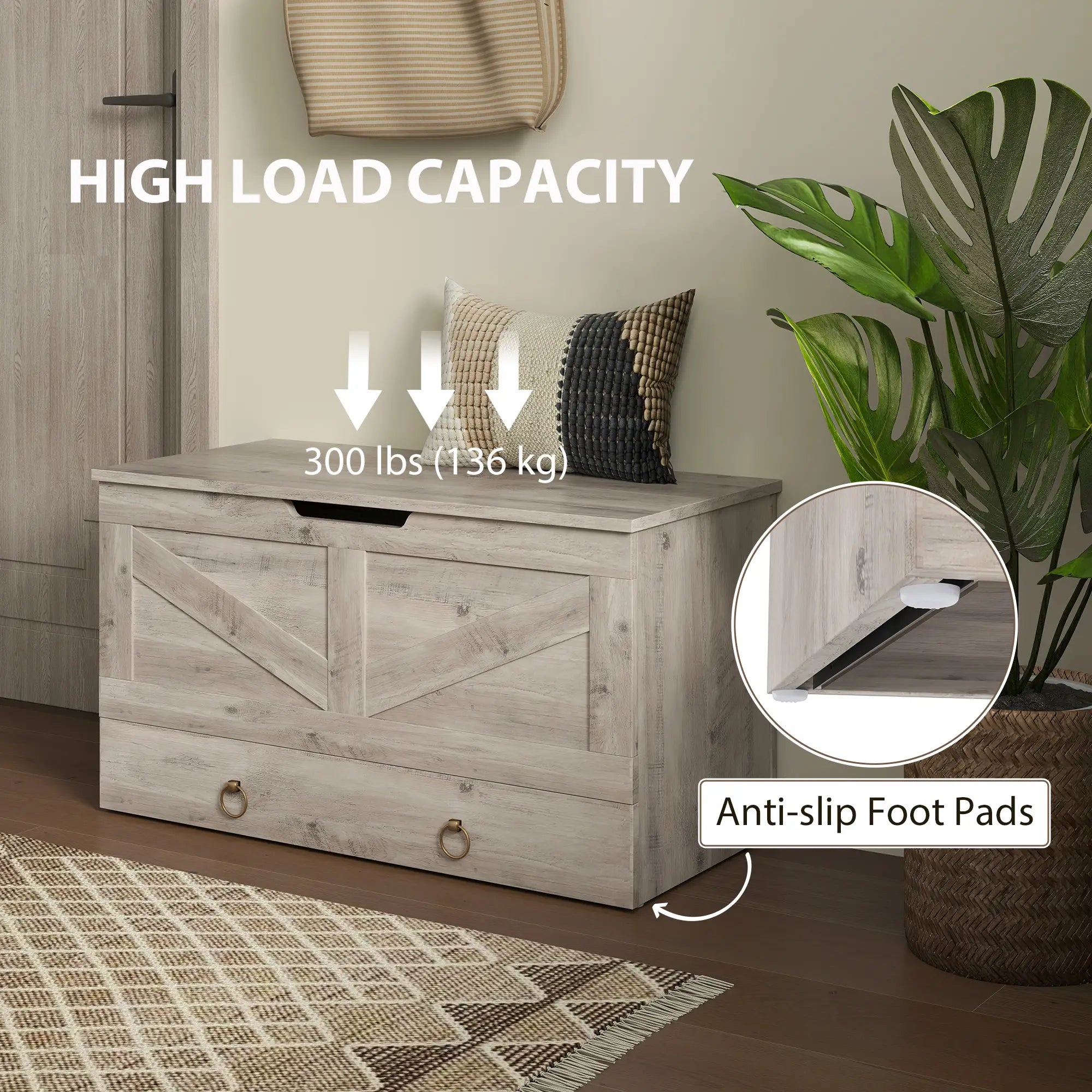 31.5 Inches Storage Chest, Wooden Box, Grey Wood Grain Storage Cabinets at Gallery Canada