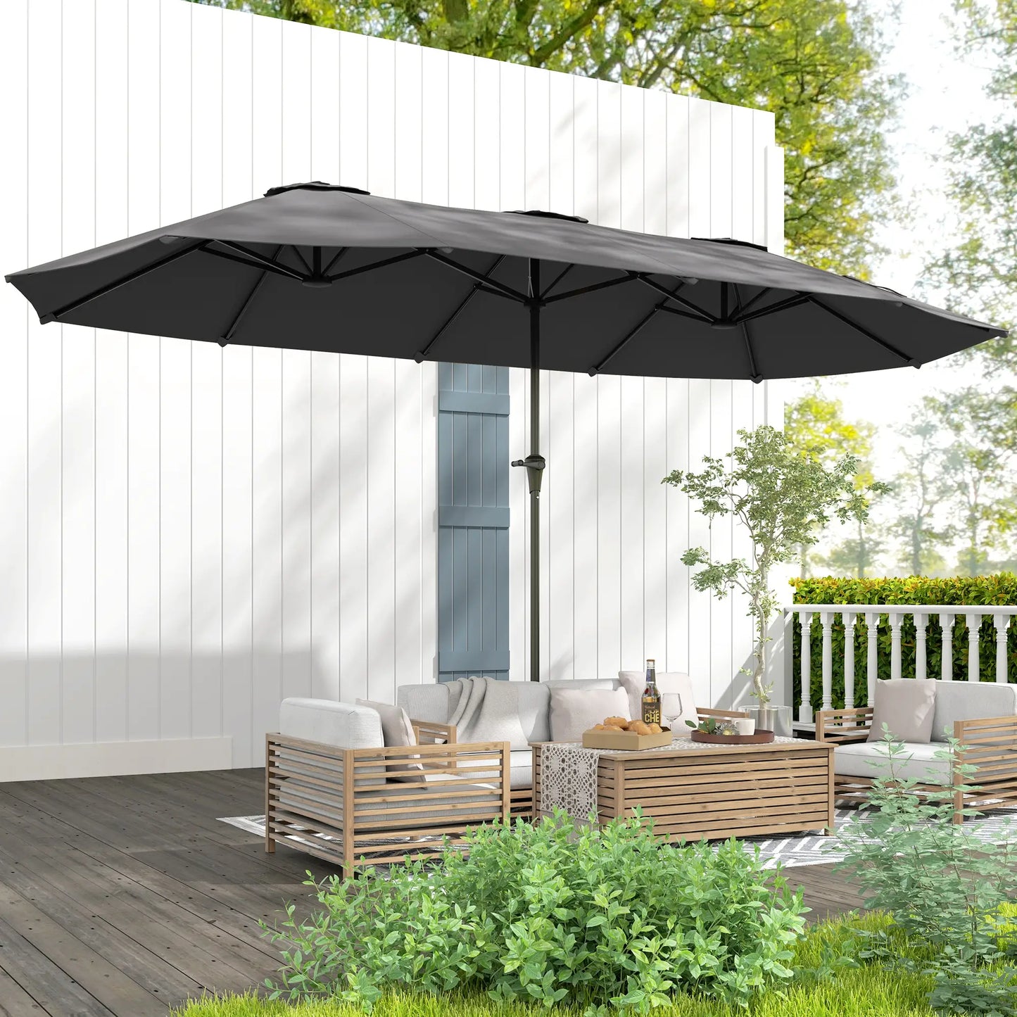 13ft Double-Sided Patio Umbrella with Crank Handle, for Poolside, Deck, Garden, Dark Grey Double-sided Umbrellas at Gallery Canada