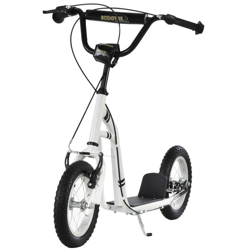 Dual Brakes Kick Scooter, 12-Inch Inflatable Wheel, Age 5+, White