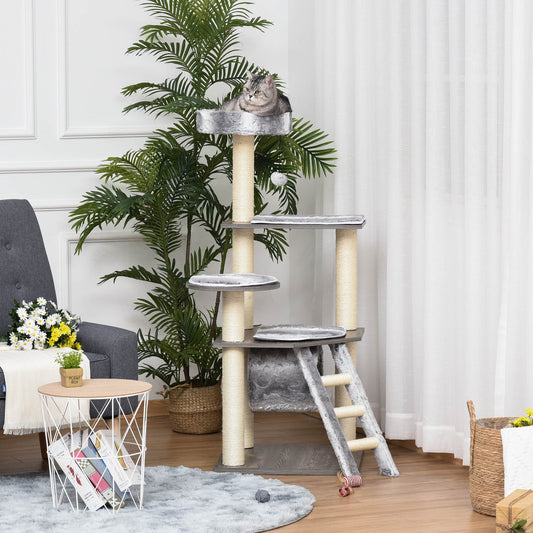 Cat tree Tower Climbing Kitten Activity Center Furniture with Sisal Scratching Post Tunnel Ladder Perch Hanging Balls 21.25" x 21.25" x 52.25" - Gallery Canada