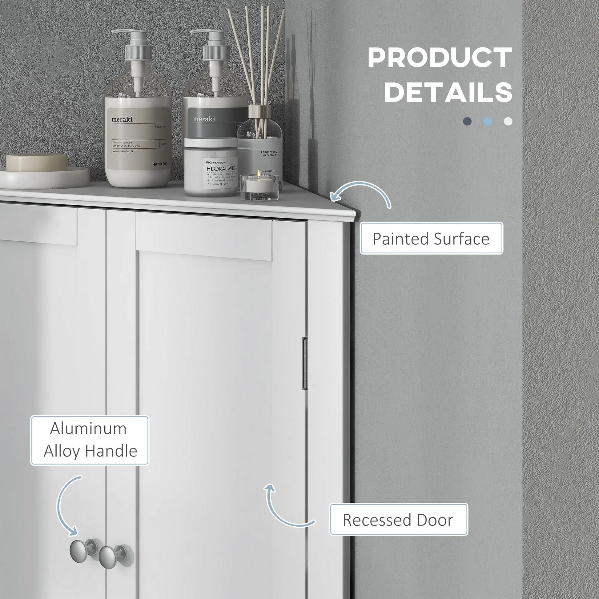 Modern Bathroom Storage Cabinet, Corner with Doors, Adjustable Shelf, White Bathroom Cabinets at Gallery Canada