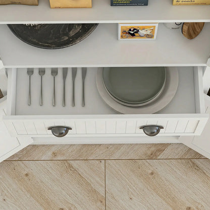 72" Kitchen Pantry, Storage Cabinet with Drawer, Doors, Cream White