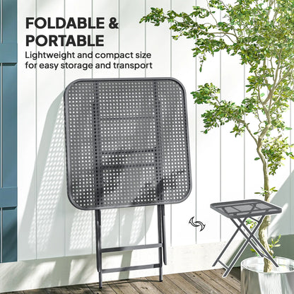 27.5" Square Outdoor Folding Table, Grid Rattan-Like Top, Light Grey Patio Dinning Tables at Gallery Canada