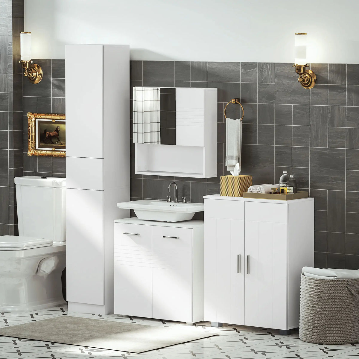 Tall Narrow Bathroom Vanity, 2 Doors, Adjustable Shelves, White Bathroom Cabinets at Gallery Canada