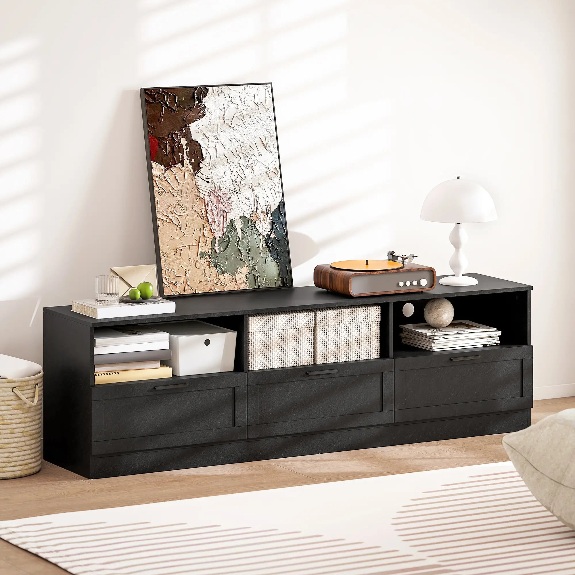 TV Stand with Storage, 3 Cabinets, 3 Shelves, for TVs up to 85