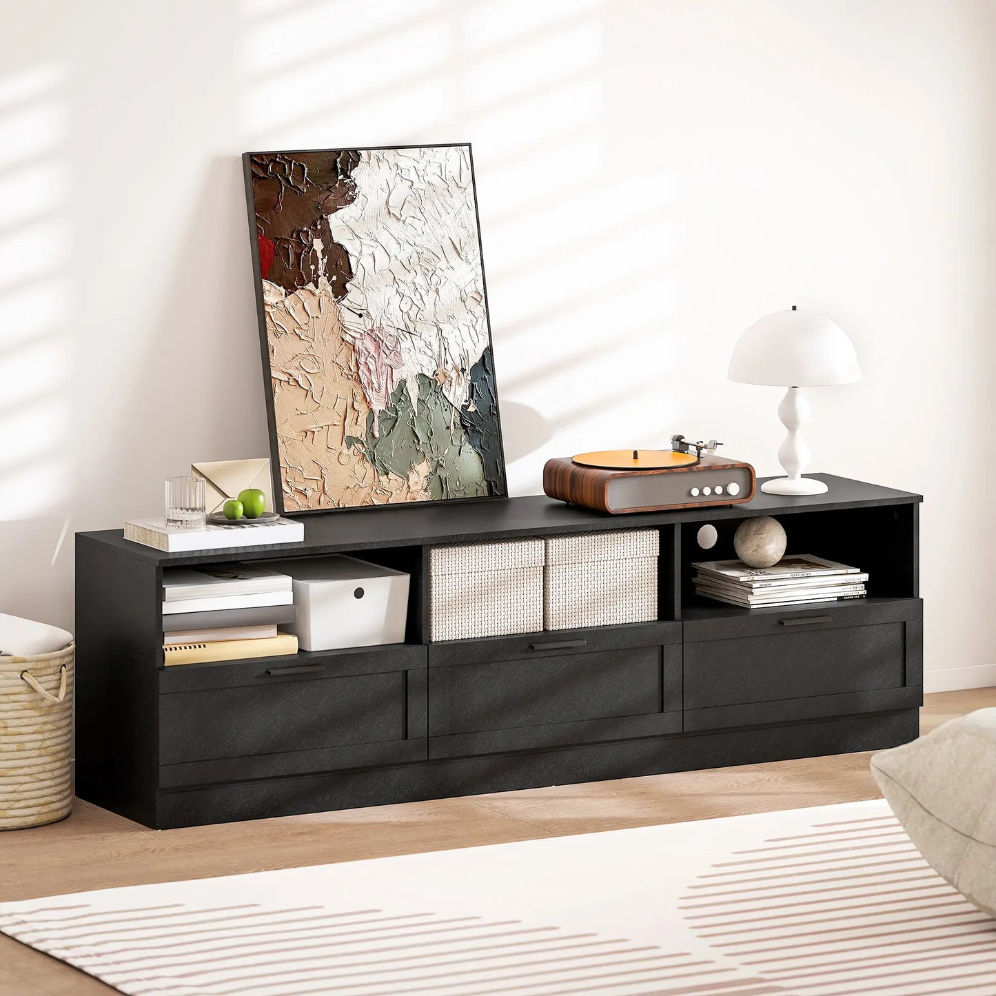 TV Stand with Storage, 3 Cabinets, 3 Shelves, for TVs up to 85", Black TV Stands at Gallery Canada