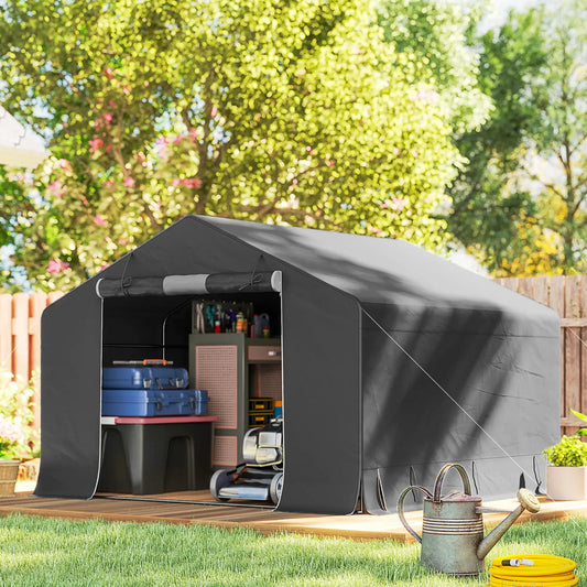 10' x 10' Portable Shed, Waterproof Bike Tent, Dark Grey