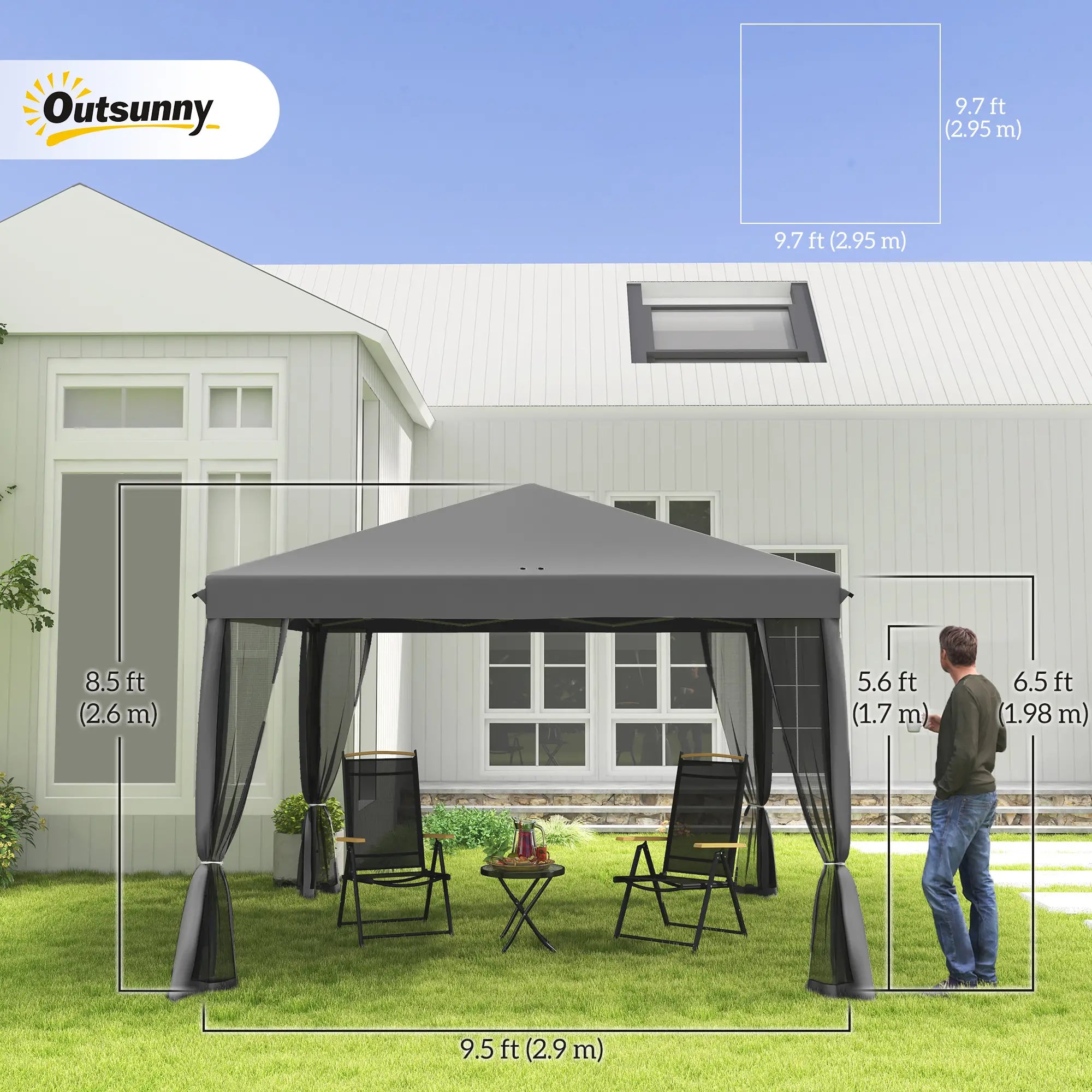 10' x 10' Pop Up Canopy Tent, Foldable With Zipper Mesh Sidewalls, Light Grey Pop Up Canopies at Gallery Canada