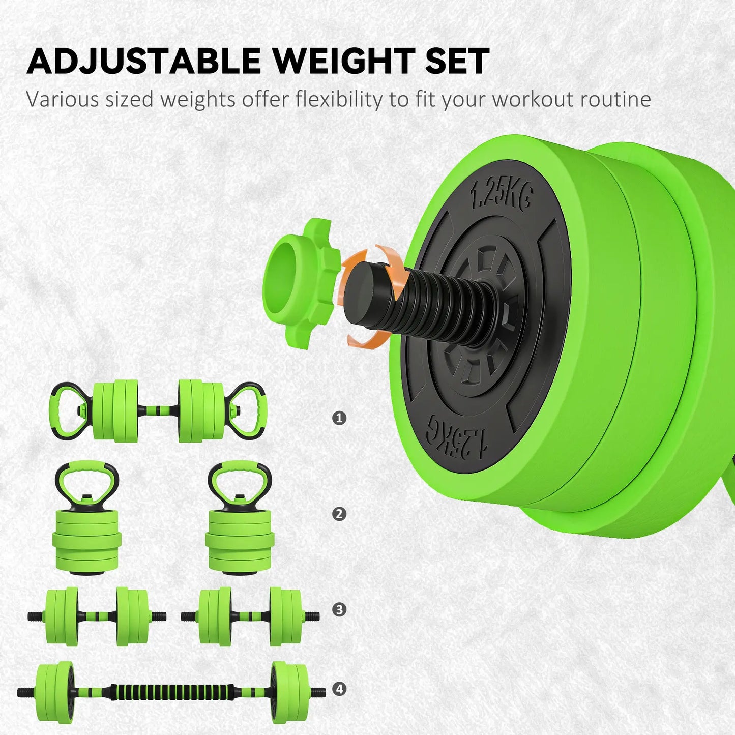 44lbs Adjustable Weight Dumbbell Set, Barbell, Kettlebell, Push Up Stand, Green Dumbbells & Barbells at Gallery Canada