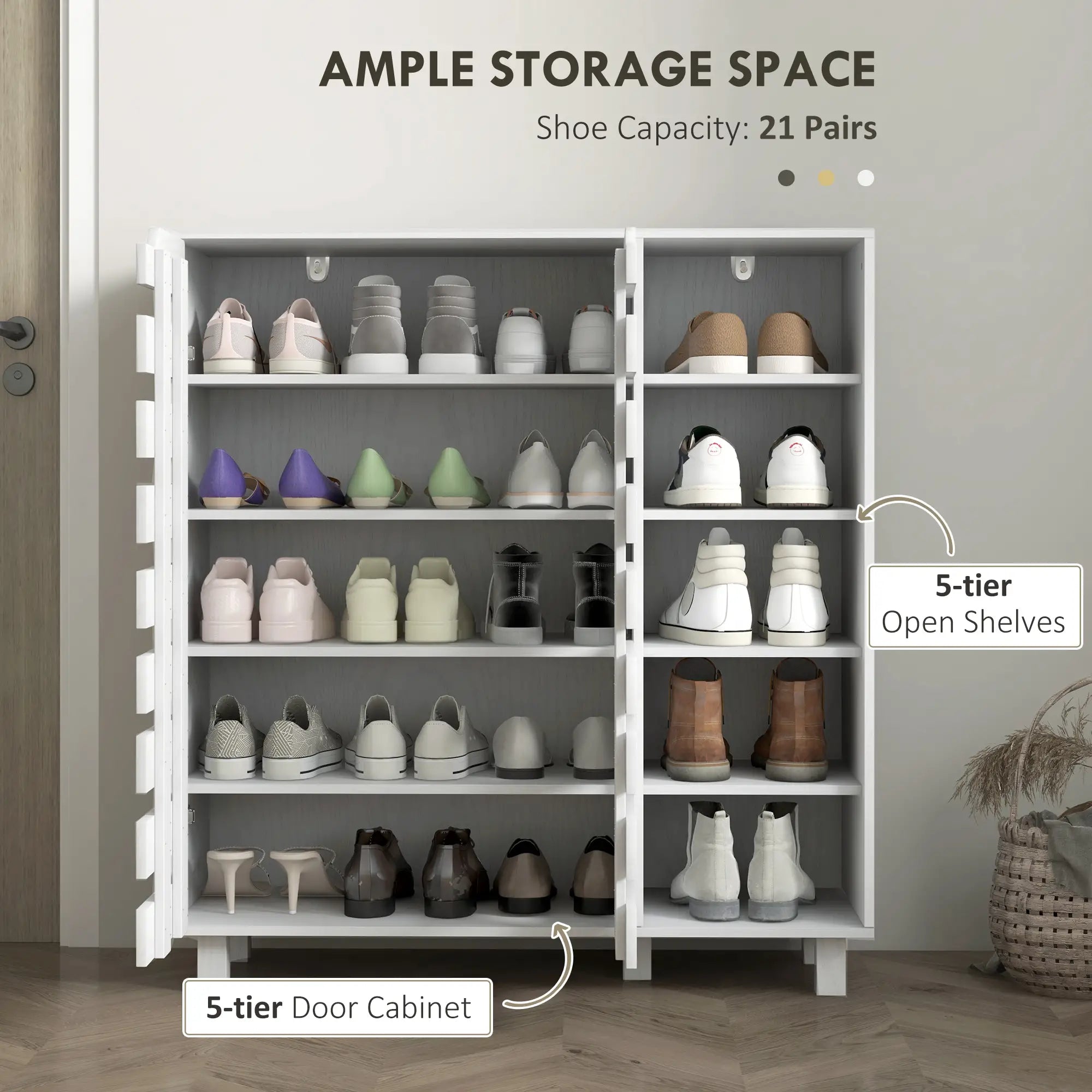 21 Pair Shoe Cabinet, 5-Tier Double Door Cupboard, White Shoe Storage Cabinets & Racks at Gallery Canada