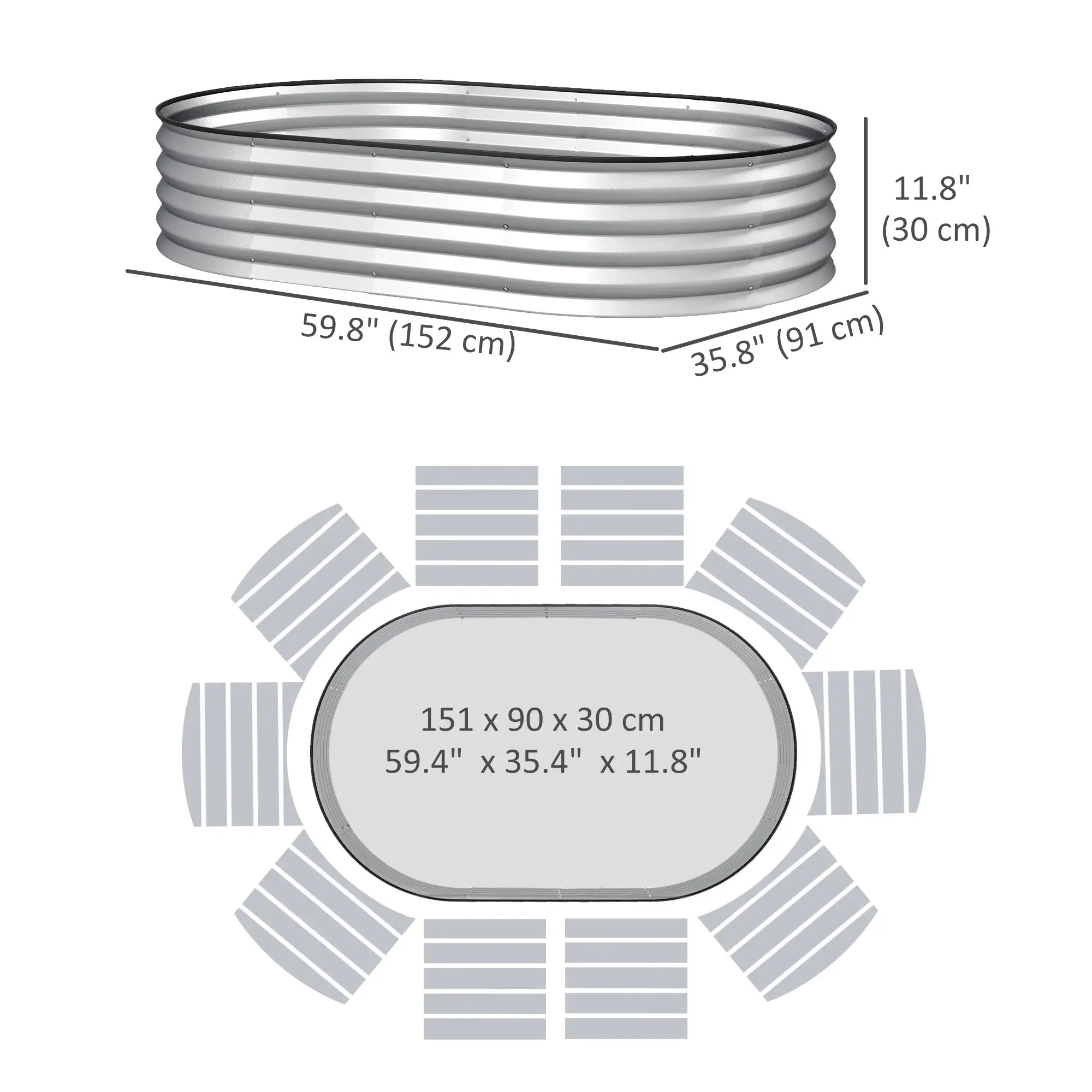 5' x 3' x 1' Outdoor Planter Box, Galvanized Raised Garden Bed, Silver Raised Garden Beds at Gallery Canada