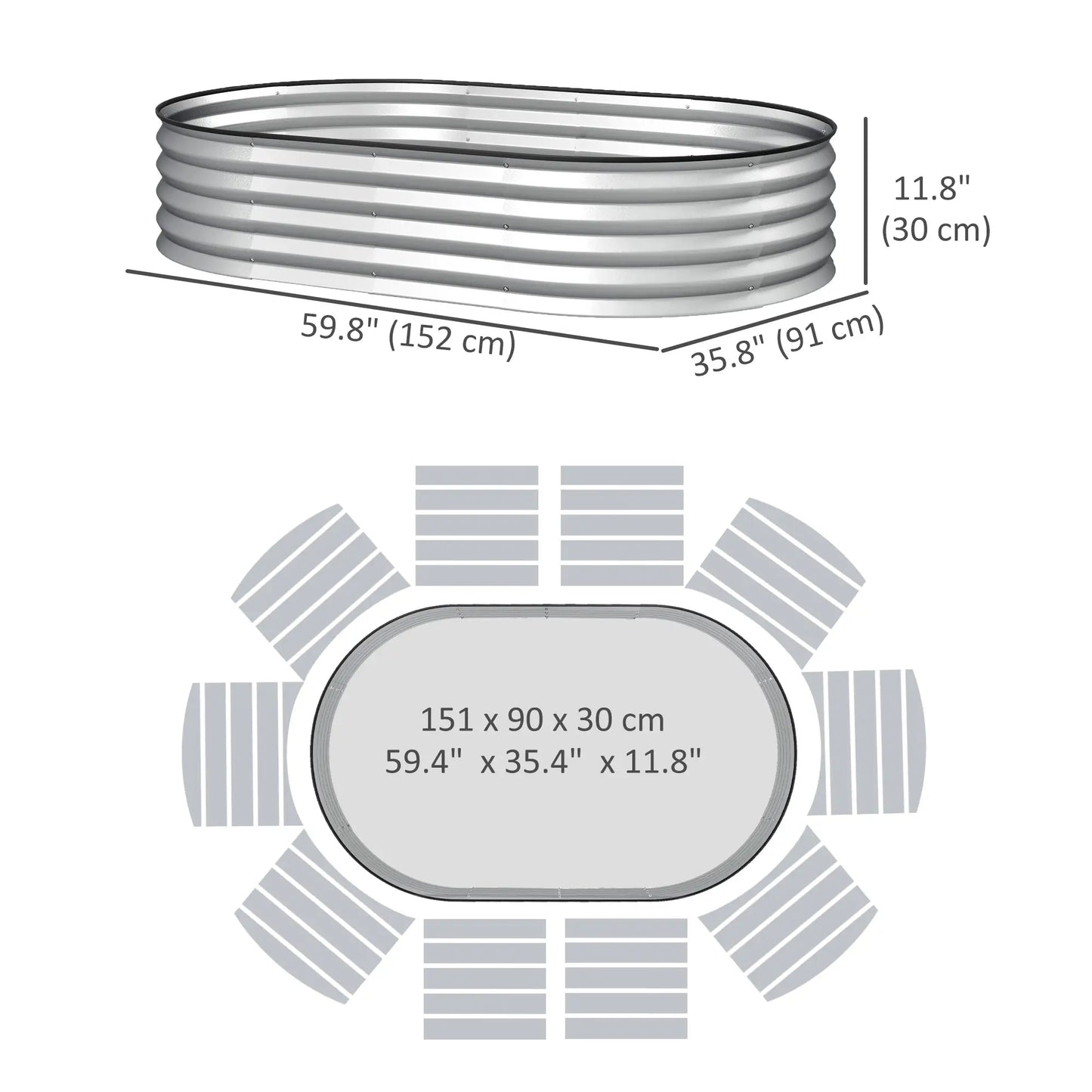 5' x 3' x 1' Outdoor Planter Box, Galvanized Raised Garden Bed, Silver Raised Garden Beds at Gallery Canada